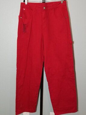 Southpole Mens Medium Red Baggy Wide Leg Carpenter Jeans Embroidered Y2K NWT